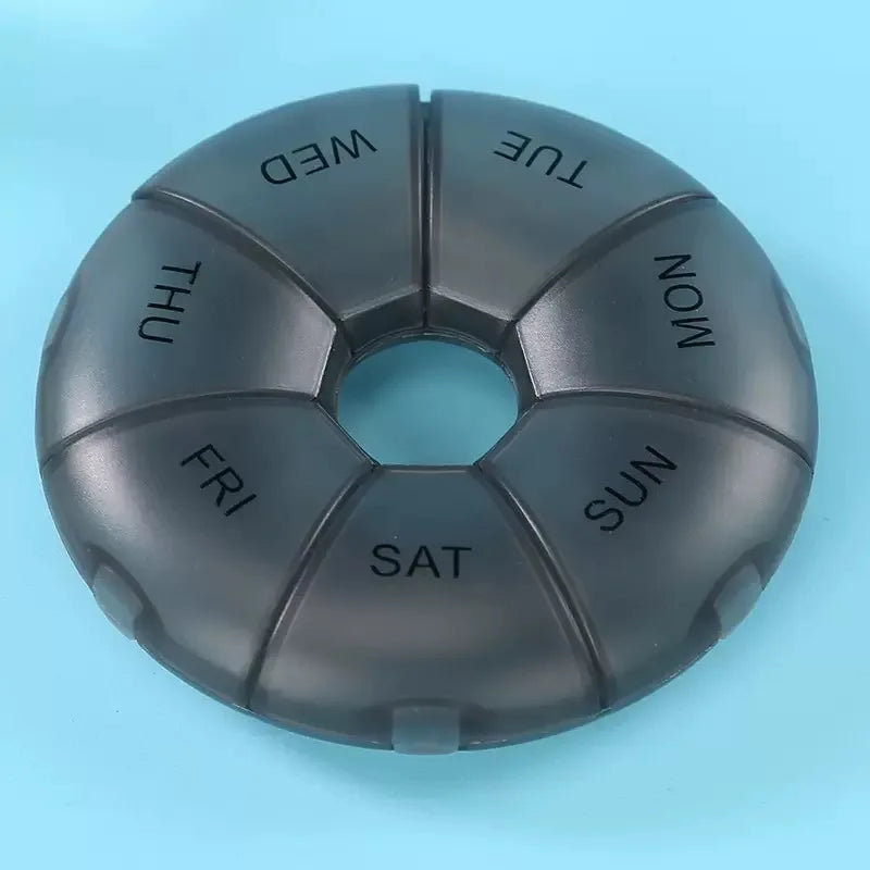 7-Day Round Weekly Pill Organizer – Portable Tablet Case