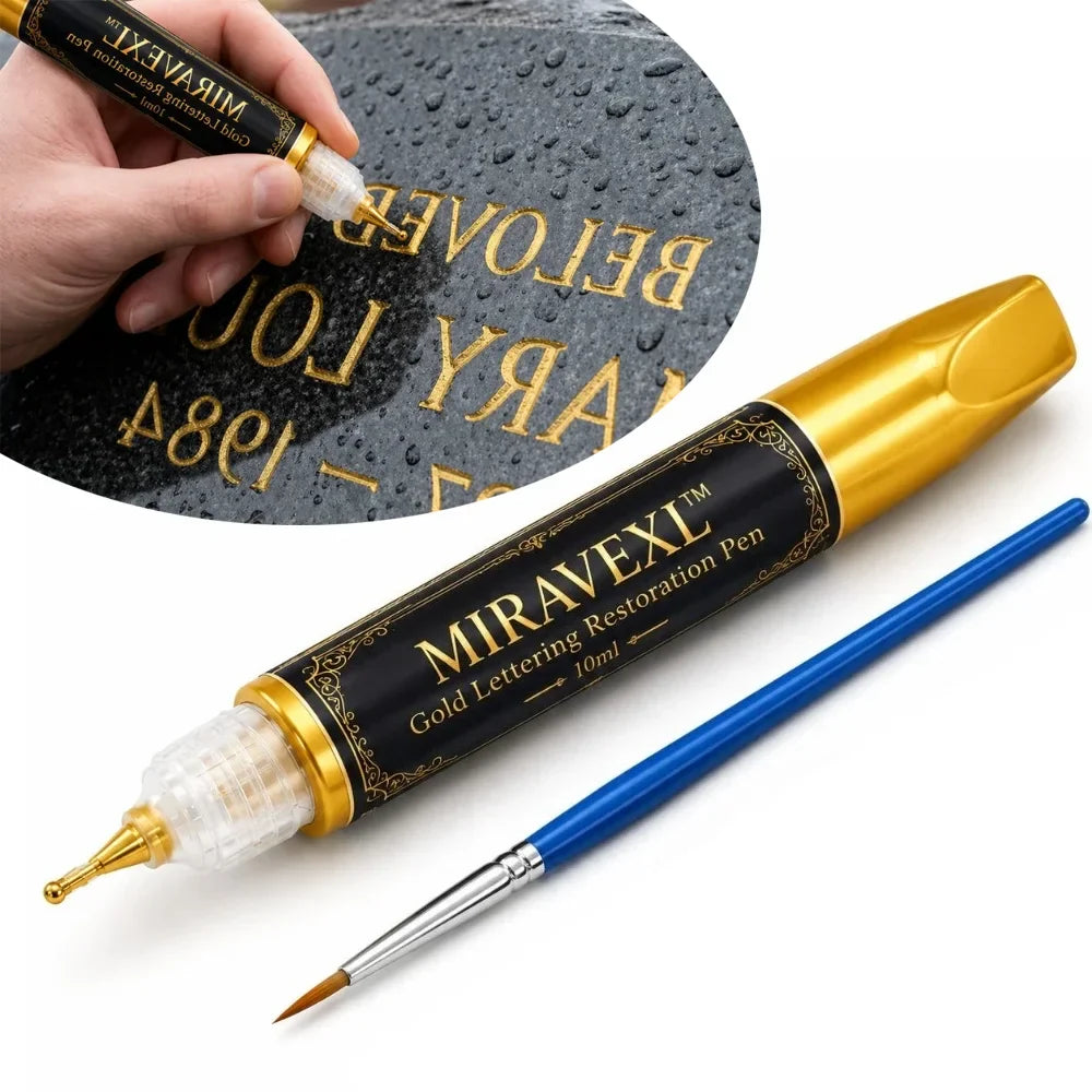 Gold Headstone Restoration Marker & Brush Set – 10ml