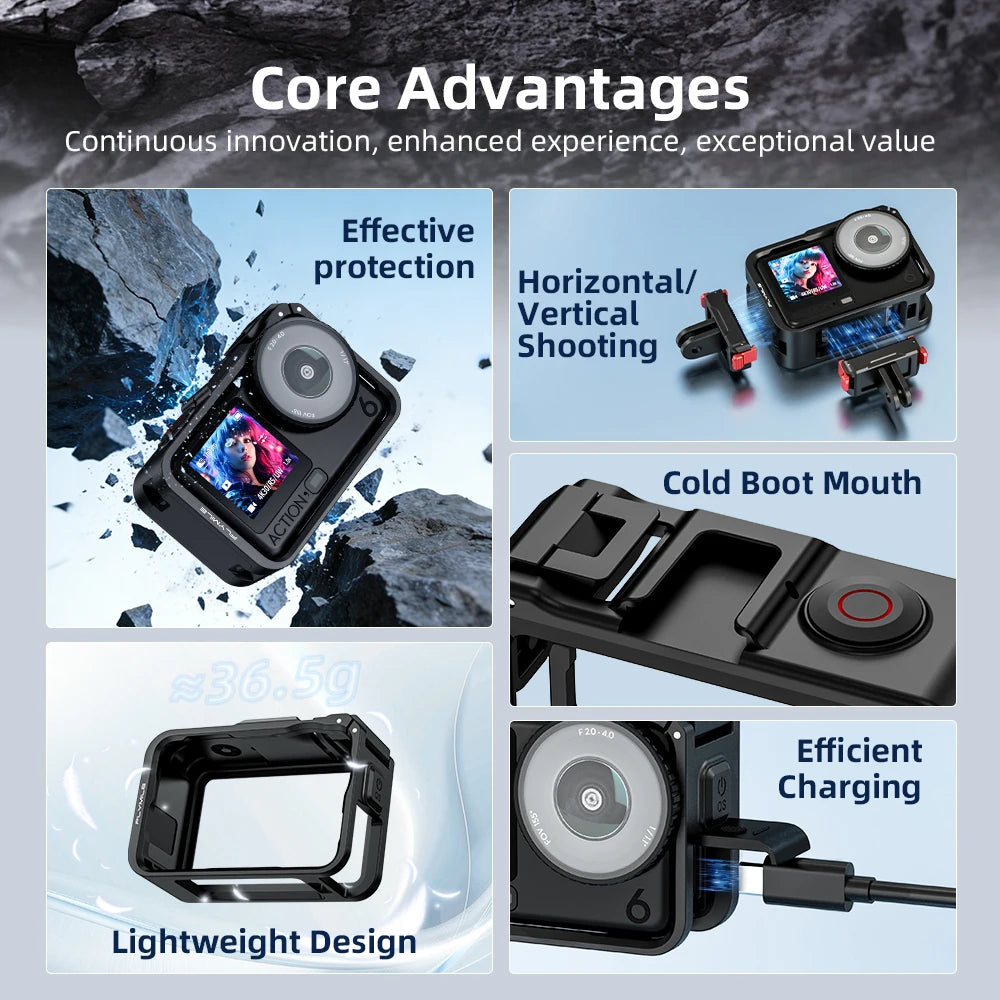 Reliable & Lightweight Protection For DJI Action 6 Camera Frame Vertical/Horizontal Shooting Protective Frame Peaceful Pleasures Health and Wellness