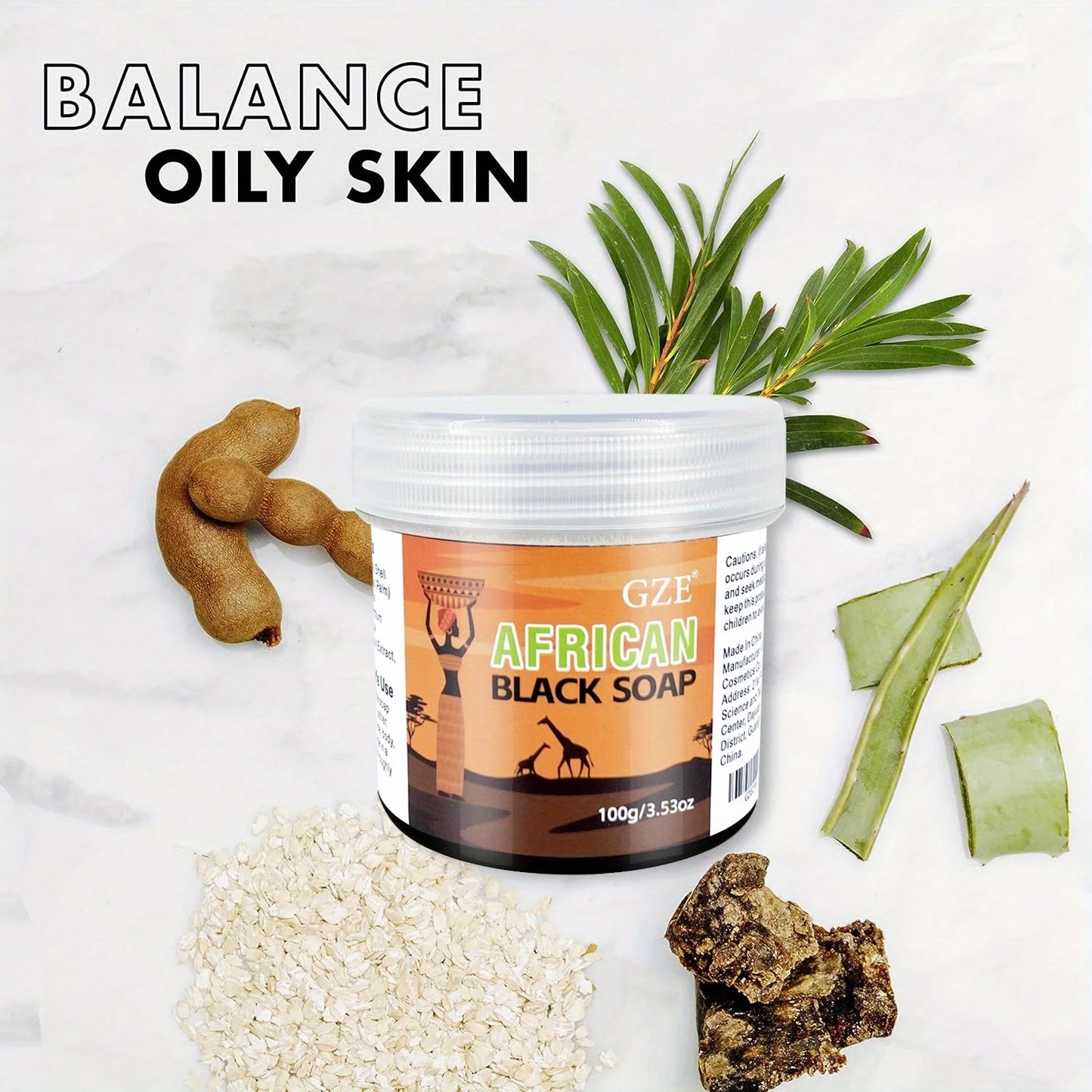 GZE African Black Soap 3-in-1 Face, Hair & Body Cleanser 2 Pack