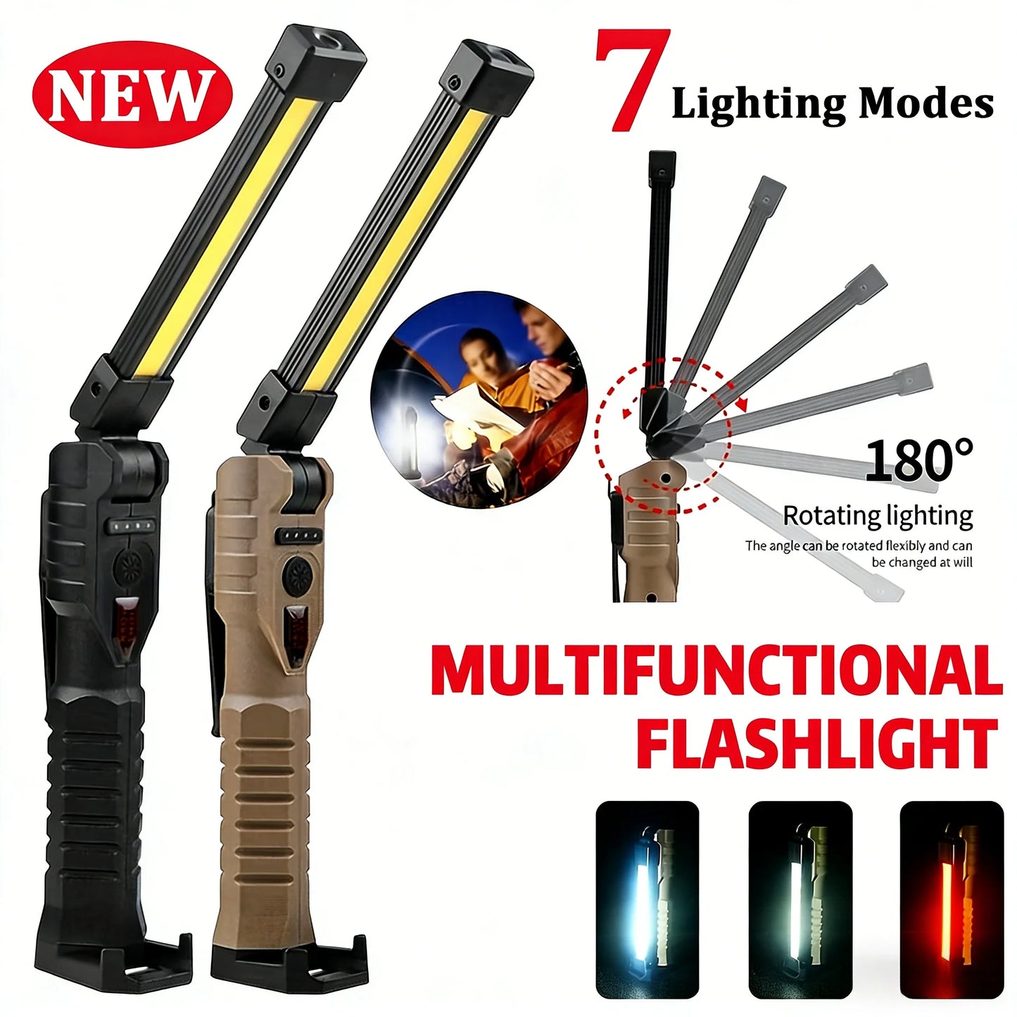 Folding COB XPE LED Work Light – Rechargeable Torch & Flashlight