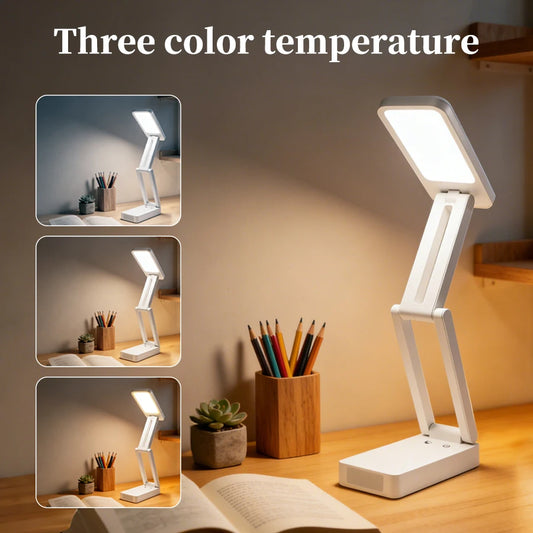 Foldable LED Desk Lamp Rechargeable 1200mah 3Colors Eye Care Soft Light Touch Stepless Dimming Study Light for Student Office Peaceful Pleasures Health and Wellness
