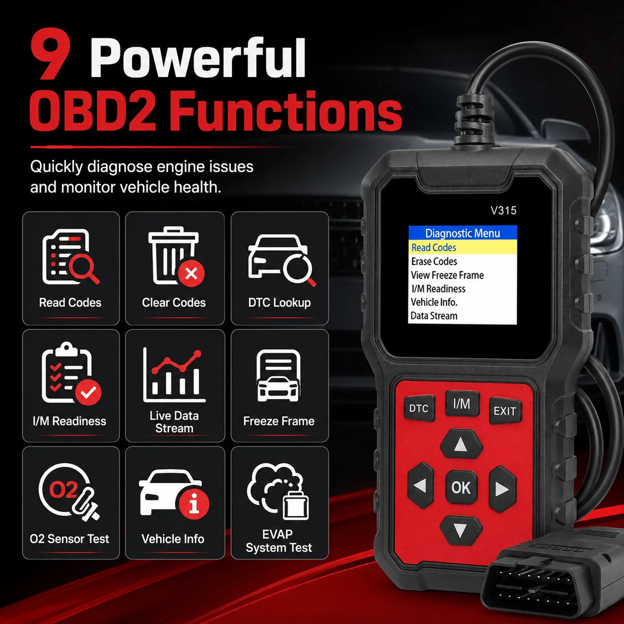 V315 Professional Obd2 Car Scanner, Advanced Engine Diagnostic Code Reader, Live Data Stream, I/M Readiness Test, Fault Code Era Peaceful Pleasures Health and Wellness