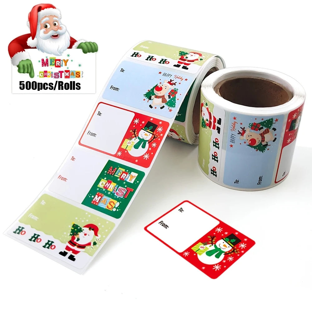 Roll Christmas Label Santa Sticker Self-adhesive Birthday Holiday