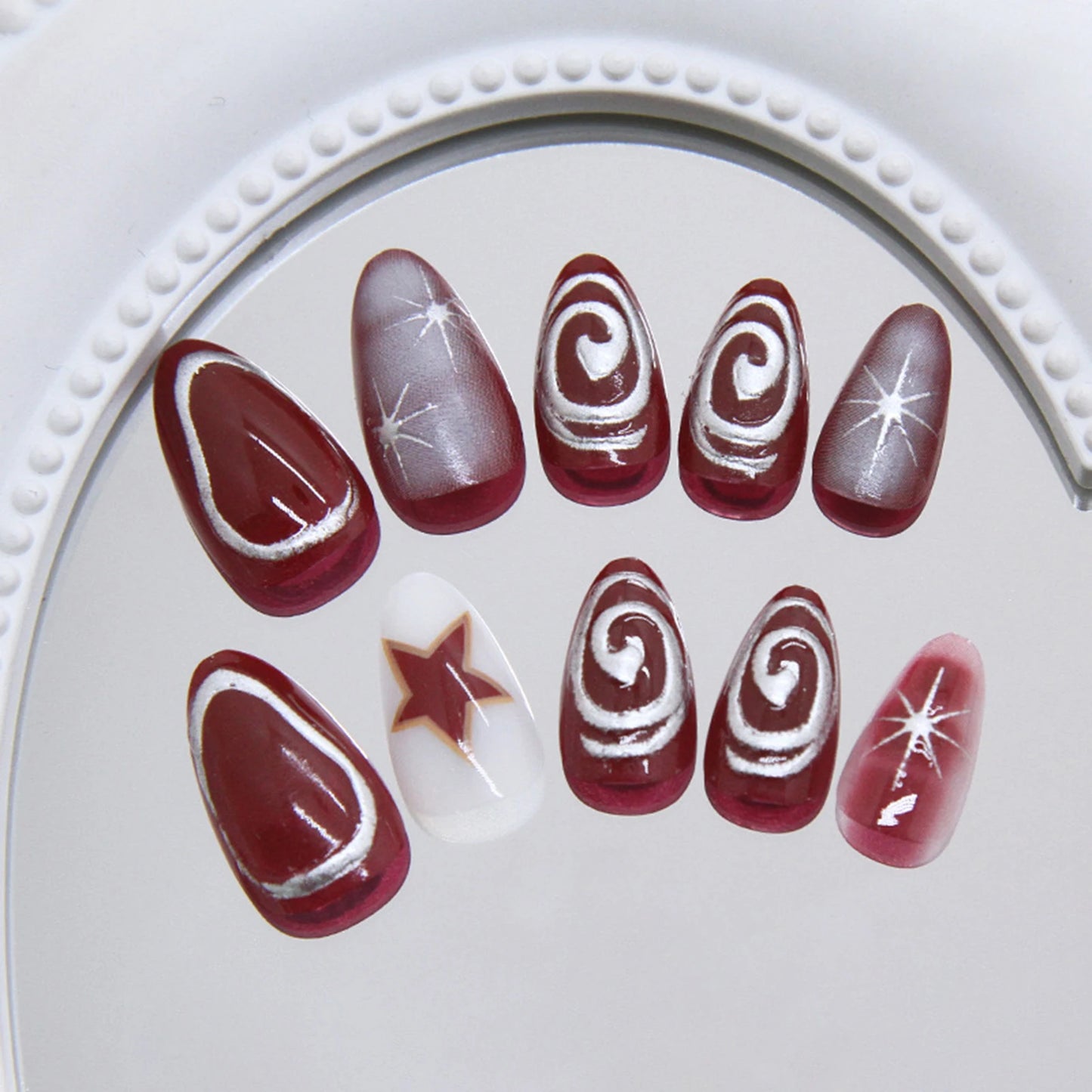 Y2K Almond Press-On Nails | 3D Gold Star Moon | 24pcs