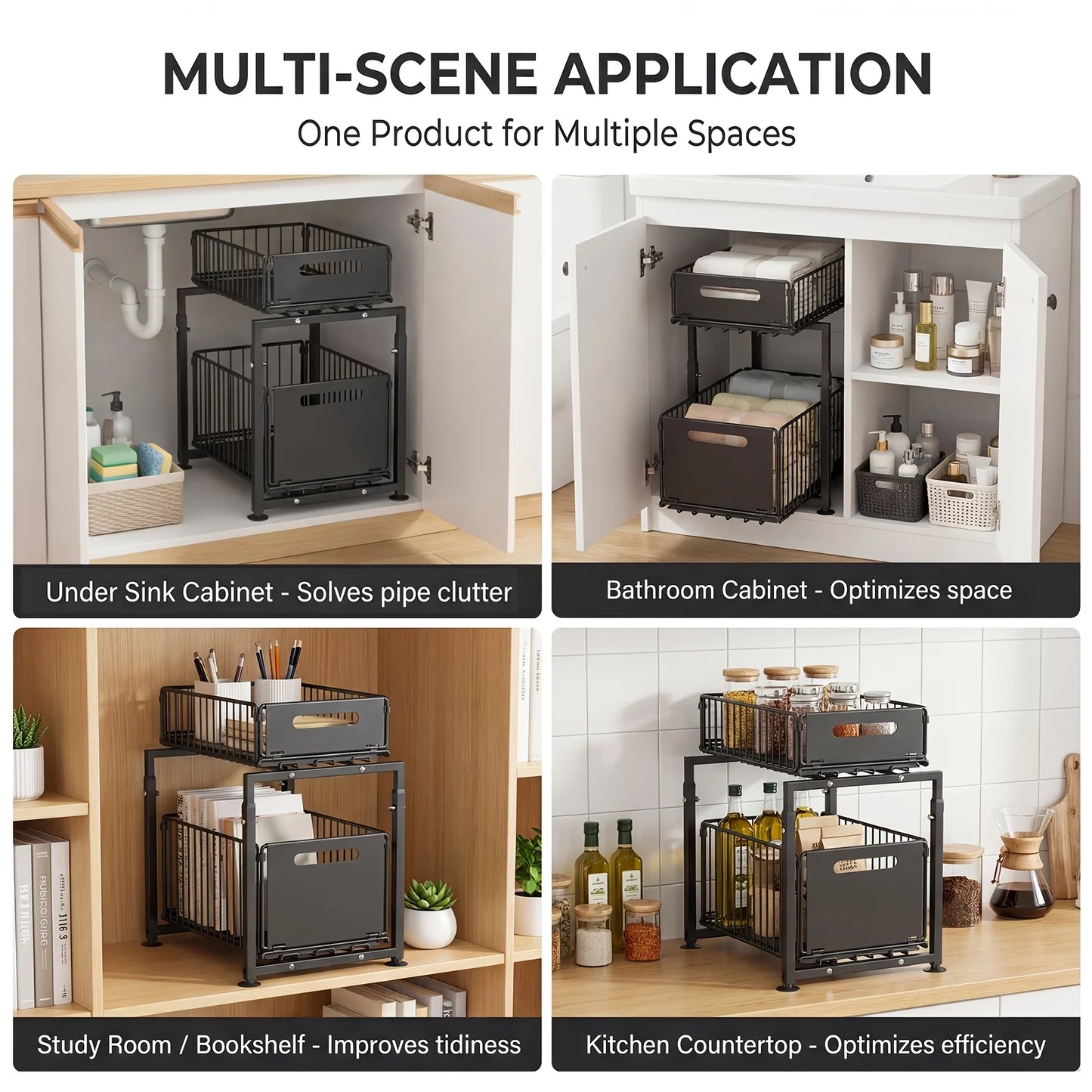 2-Tier Pull-Out Under Sink Organizer | No-Drill Cabinet Storage