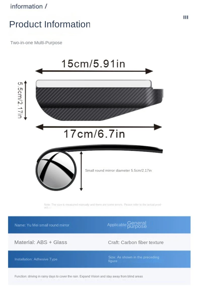 Universal Car Rearview Rain Eyebrow Blind Spot Mirror Small Round Mirror 360 Degrees Parking Auxiliary Mirror Shield Accessories Peaceful Pleasures Health and Wellness
