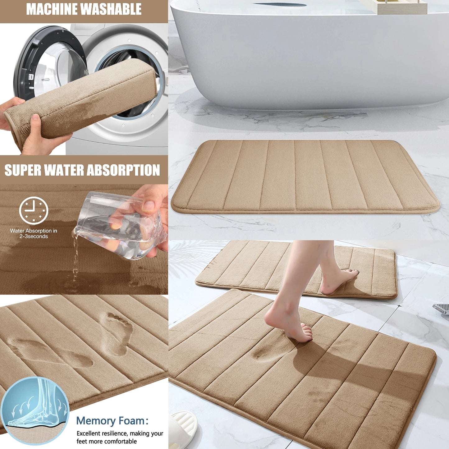 Memory Foam Bath Mat – Non-Slip Super Absorbent Bathroom Rug
