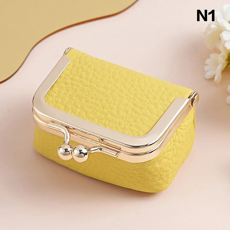 Genuine Leather Kiss Lock Coin Purse | Mini Square Wallet