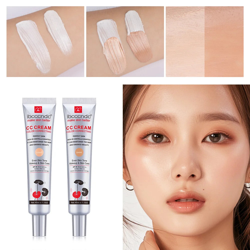 45ml Color Correcting CC Cream Facial Centella Asiatica Repair BB Cream Natural Concealer Whitening Liquid Foundation Cosmetics Peaceful Pleasures Health and Wellness light and dark