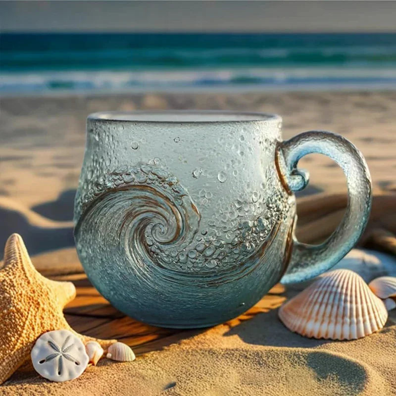 Sea Glass Wave Mug 12 oz – Handblown Ocean Wave Glass Cup