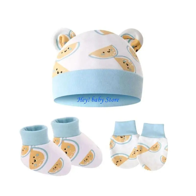 Newborn Baby No-Scratch Mittens Hat & Sock Set | 0–3 Months