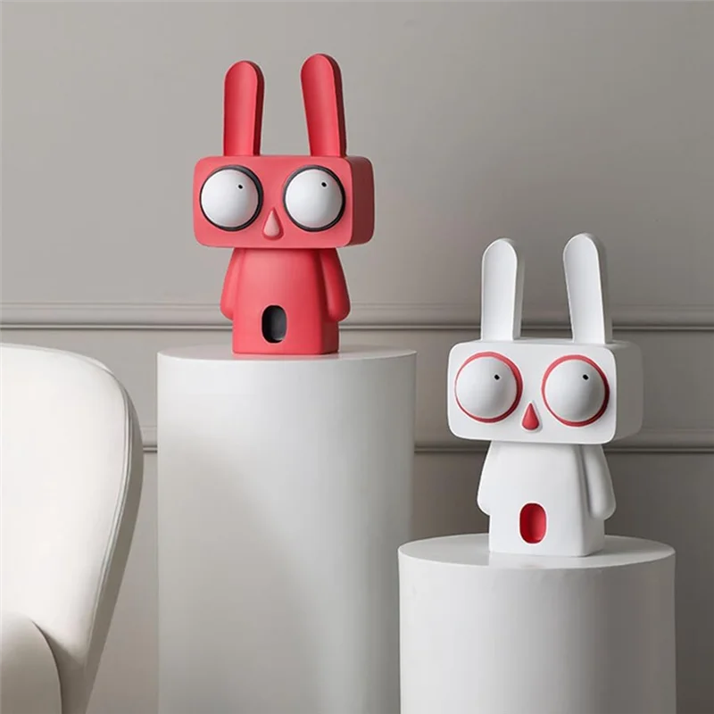 Y51A-Resin Big Eyes Rabbits Sculptures Cartoon Statue Home, Office, Bedroom Figurines B Peaceful Pleasures Health and Wellness Red NONE