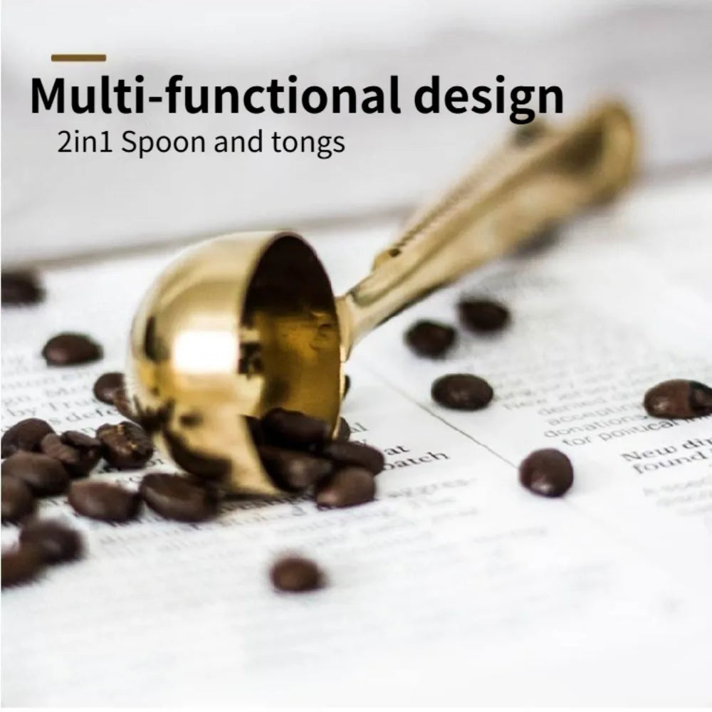 2-in-1 Coffee Scoop Stainless Steel Coffee Powder Measuring Scoop with Sealing Clip Tea Milk Powder Scoop Coffee Accessories Peaceful Pleasures Health and Wellness