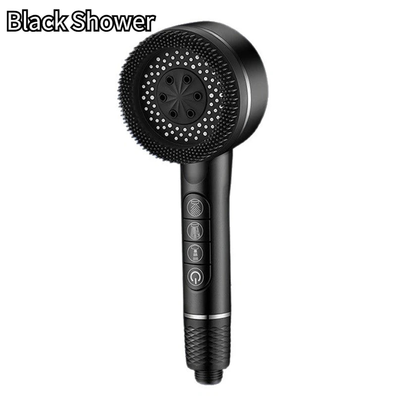 1pc Filtered Supercharged Shower Head Four-speed Adjustment With Water Seal Multi-functional Home Shower Bathroom Accessories Peaceful Pleasures Health and Wellness black