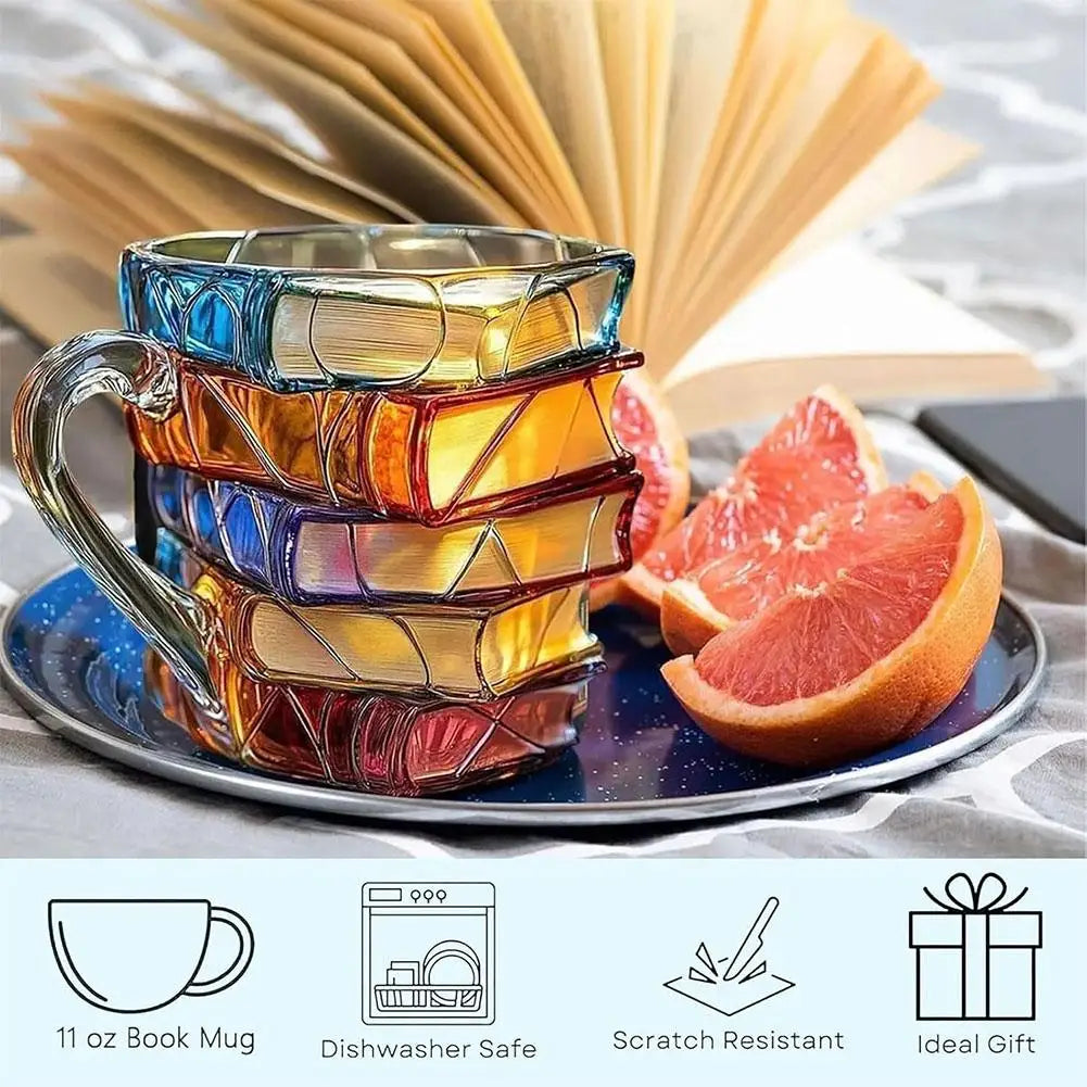3D Painted Book Stack Coffee Mug – Unique Gift for Book Lovers Peaceful Pleasures Health and Wellness
