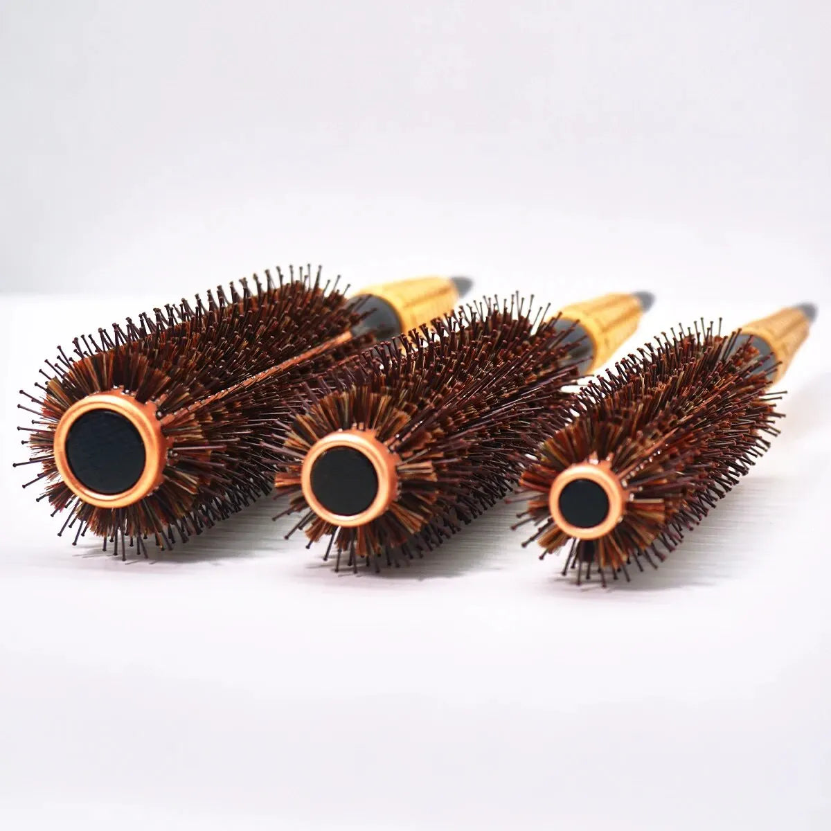 Wood Handle Boar Bristle Round Brush – Anti-Static Styling