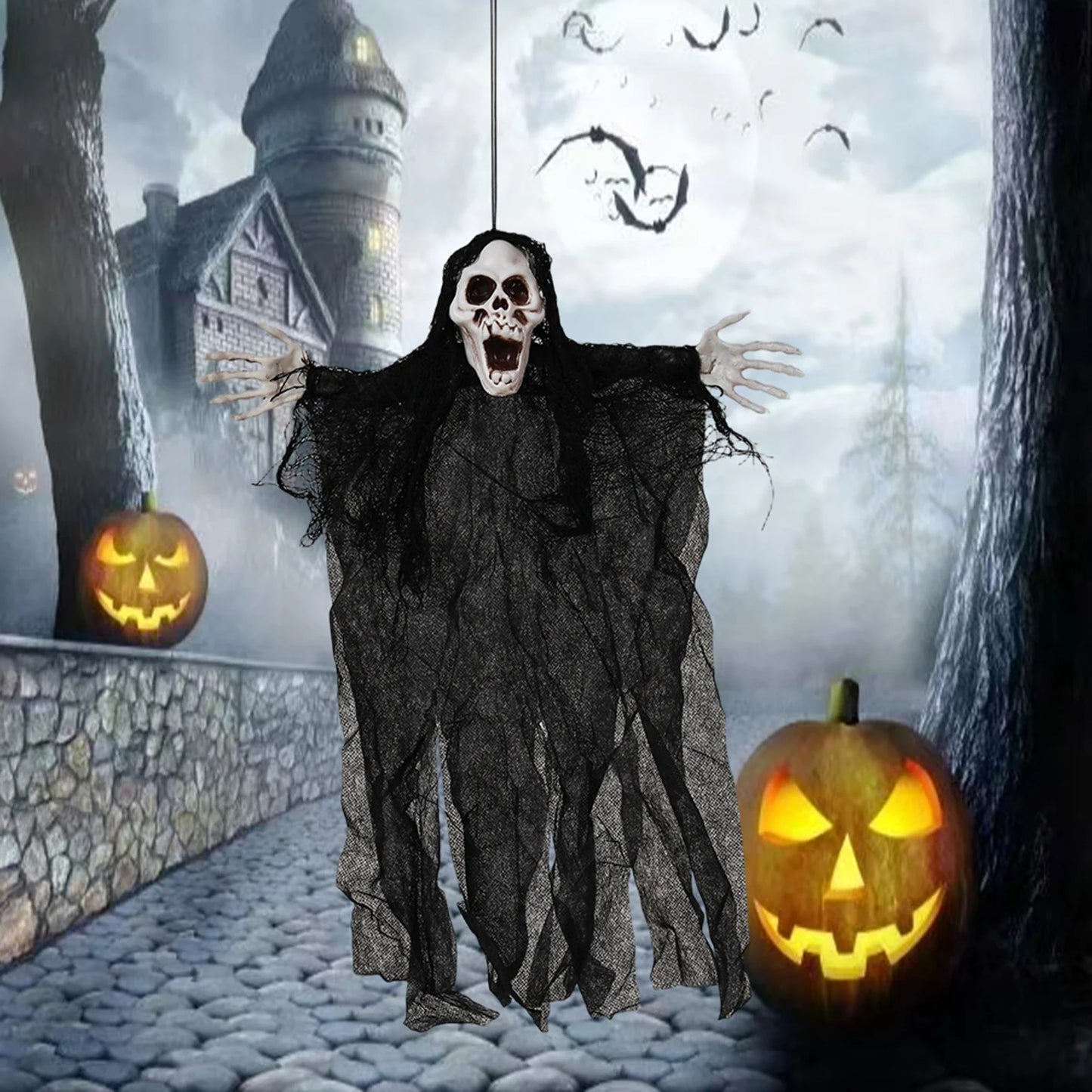 Scary Hanging Skeleton Ghosts Halloween Horror Scary Ghosts Props for Outdoor Porch Patio Tree Peaceful Pleasures Health and Wellness