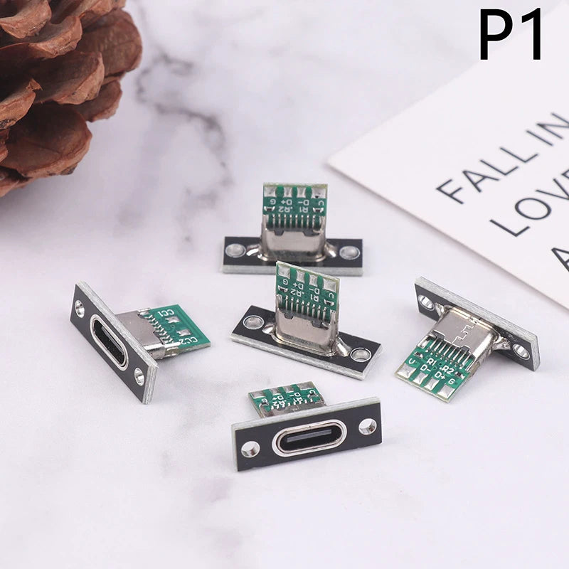 5-Pack USB 3.1 Type-C Female Socket Connector with Fastening Plate
