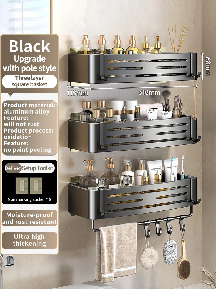 YUNJIEYA Adhesive Corner Shower Shelf | No-Drill Aluminum Rack