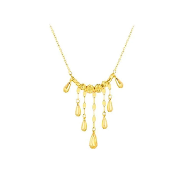 Cat-eye Tassel Water Drop Necklace for Women Light Luxury Laser Beads Dynamic Necklace Exquisite and High-end Collarbone Chain Peaceful Pleasures Health and Wellness Gold