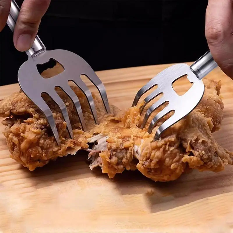 Stainless Steel Meat Shredder Claws & BBQ Fork | Wooden Handle BBQ Meat Shredder Tool Peaceful Pleasures Health and Wellness