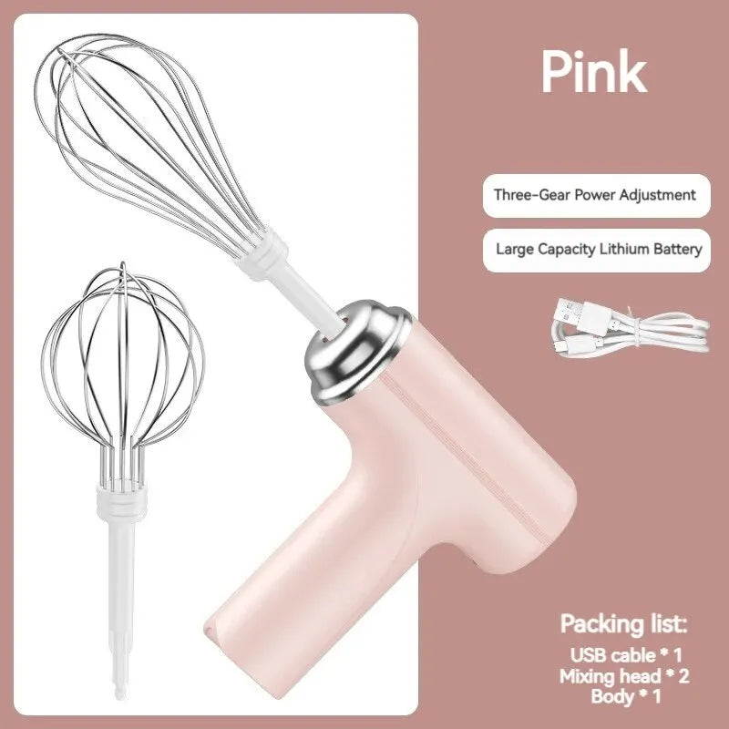 Mini Wireless Household Electric Egg Beater Automatic Handheld Whipping Cream Mixer Small Mixer Practical Household Kitchen Tool Peaceful Pleasures Health and Wellness Pink