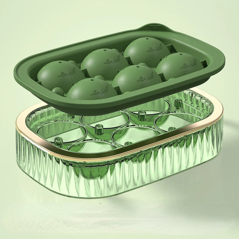 Large-capacity spherical ice box new silicone ice lattice mold food grade household ice mold with cover round ice lattice mold Peaceful Pleasures Health and Wellness green
