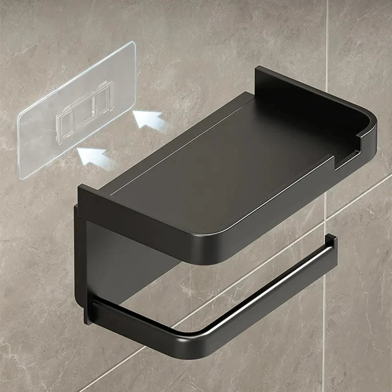 Wall-Mount Bathroom Toilet Paper Holder & Storage Rack