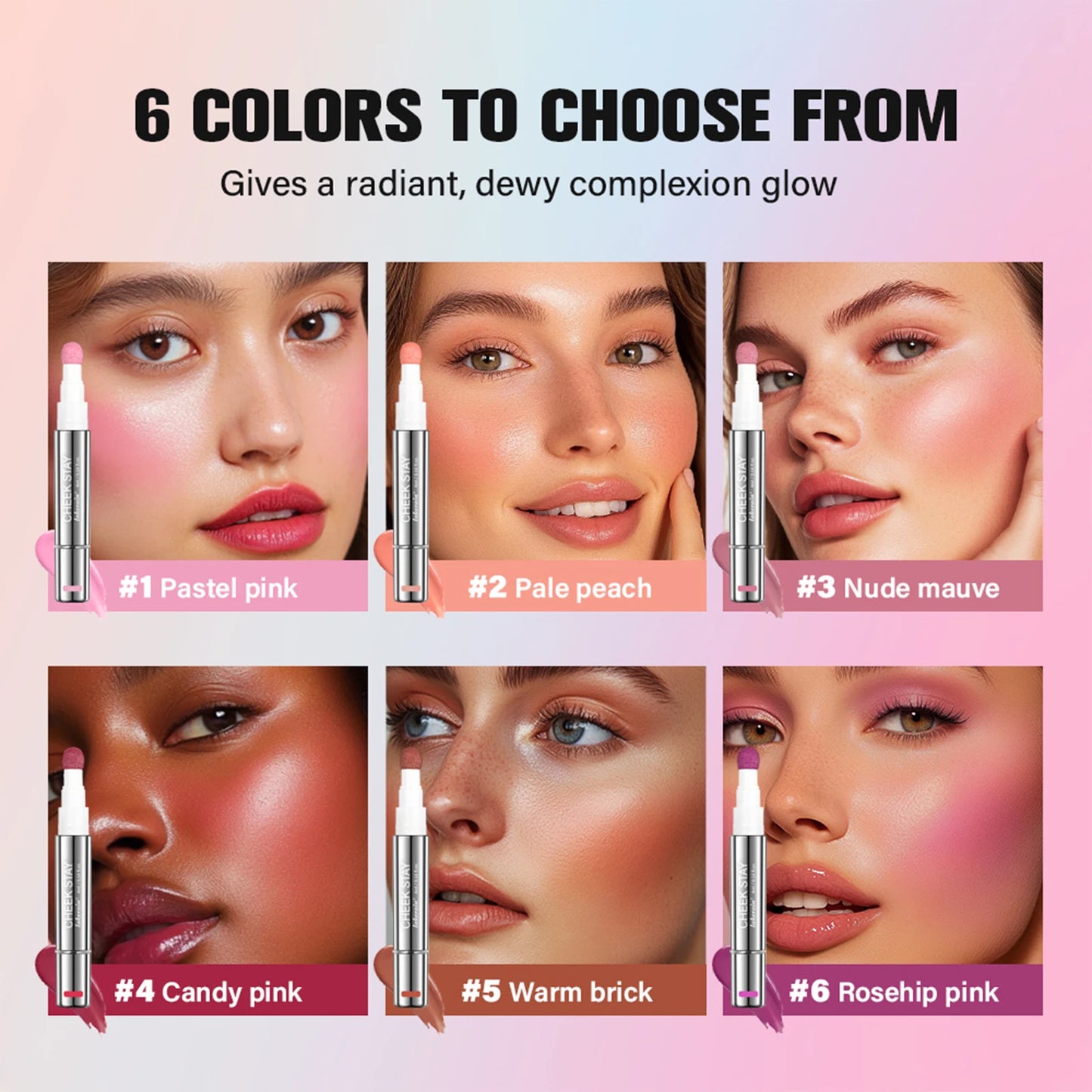 6 Colour Matte Liquid BlushEasy to apply long lasting waterproof blush sponge brush head for Cheek Blusher Makeup Peaceful Pleasures Health and Wellness