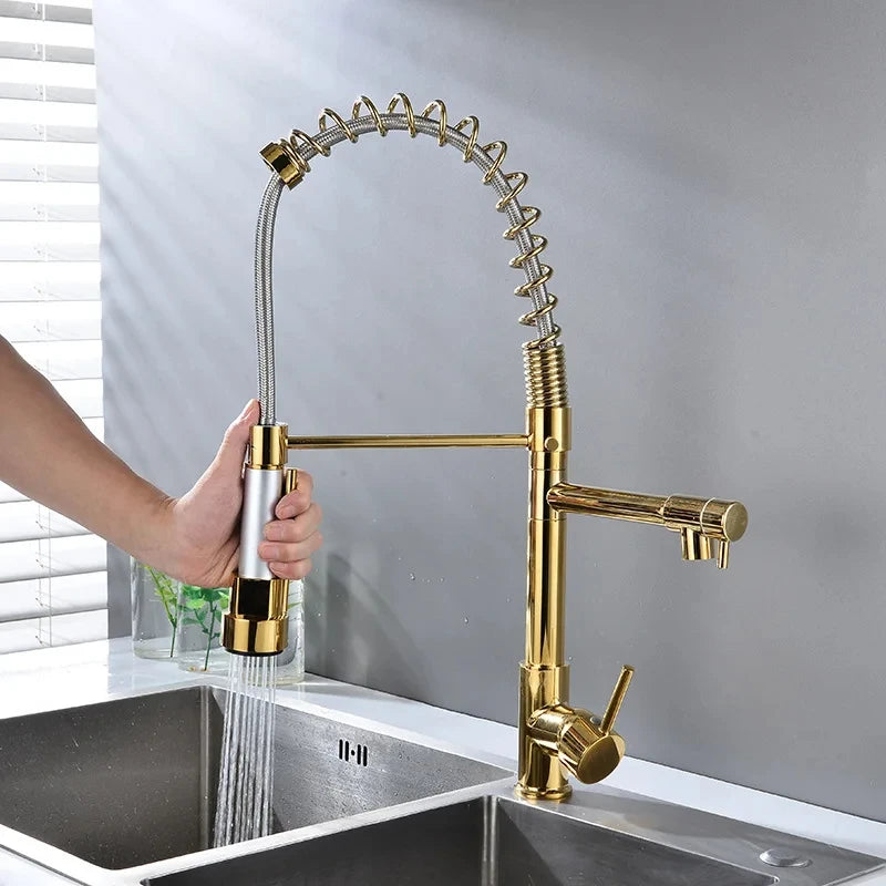 All-Copper Pull-Down Spring Kitchen Faucet | Hot Cold & Purified