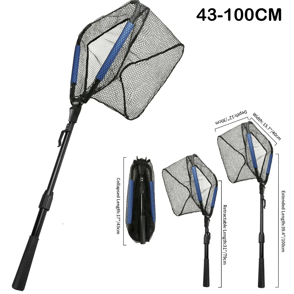 Triangle Fishing Landing Net with Telescoping Pole Handle Easy Catching or Releasing Fishing Net for Fly Trout Carp Course Sea Peaceful Pleasures Health and Wellness 43-100CM