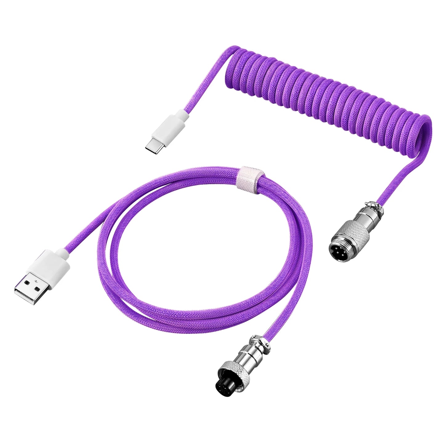 Coiled USB-C Gaming Keyboard Cable | Aviator Connector Braided Peaceful Pleasures Health and Wellness PURPLE