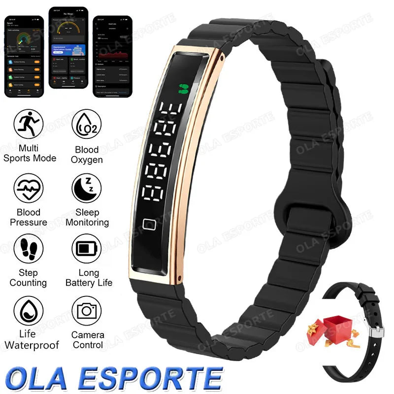 Health Smart Bracelet Men Women Fitness Sports Band Stress Test HRV Monitor Waterproof Pedometer Smart Watch for Android iOSMA27 Peaceful Pleasures Health and Wellness Gold