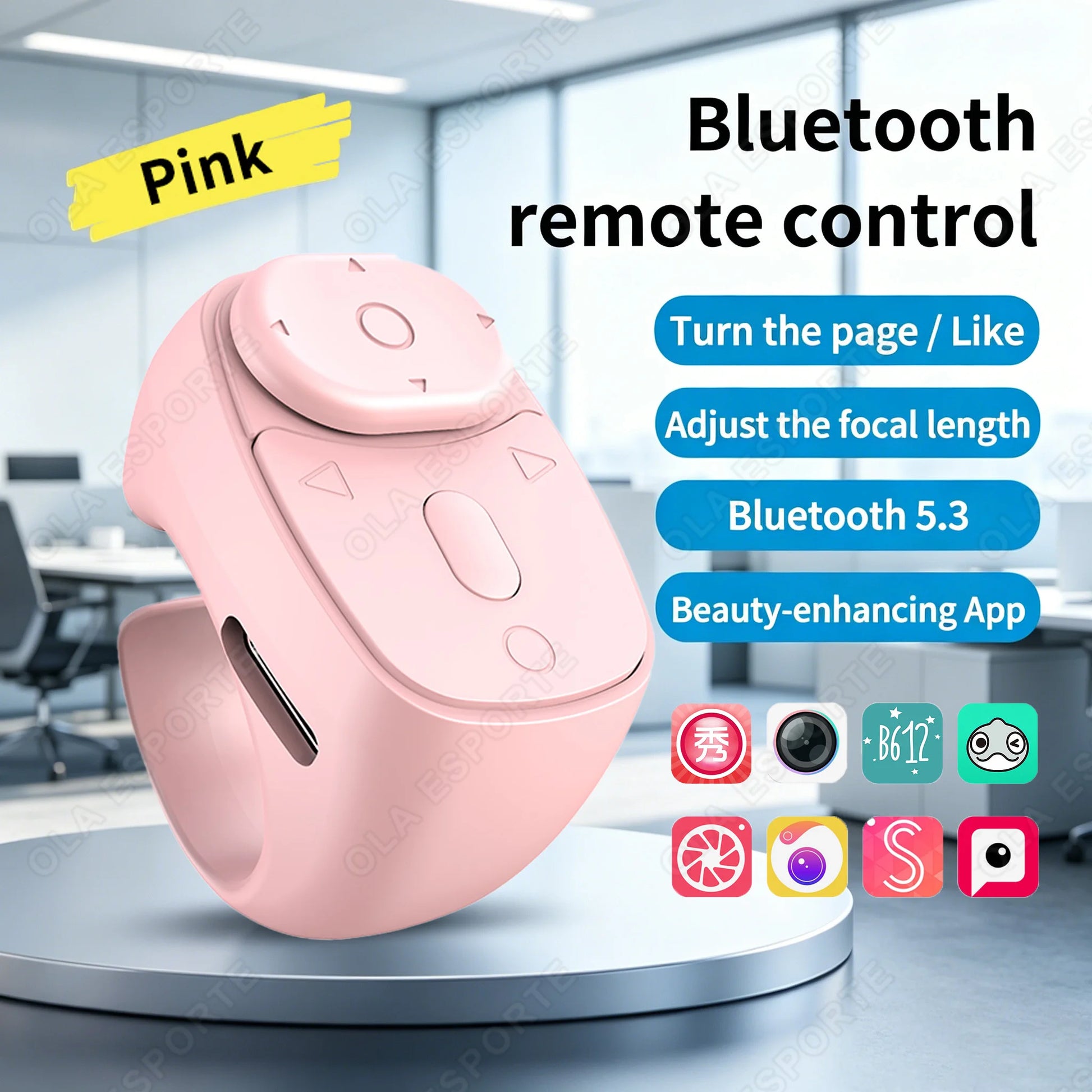 Cell Phone Scrolling Ring Wireless Finger Shutter Remote Control Page Turner Mobile Phone Controller BT For Travel Peaceful Pleasures Health and Wellness Pink