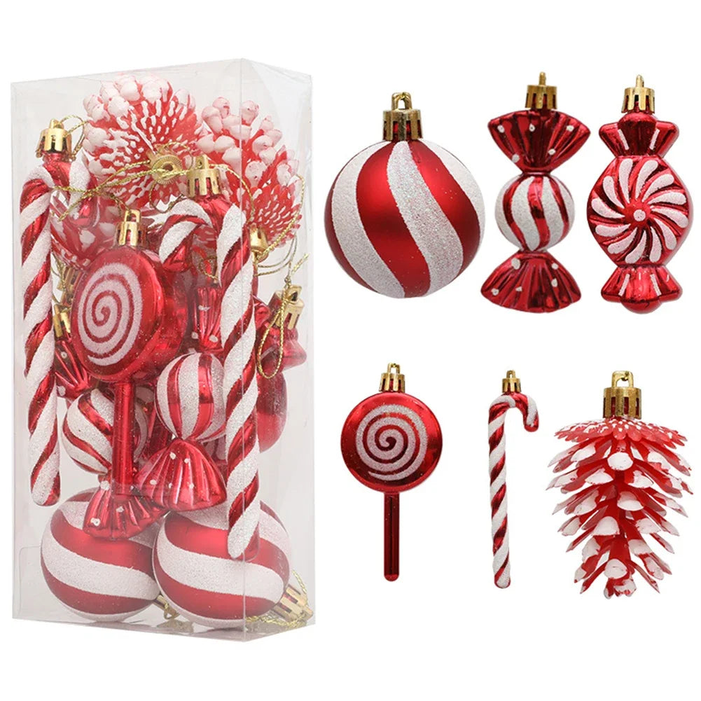 13-Piece Christmas Candy Ornaments Set with Ribbons