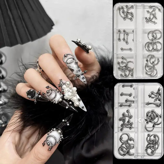 3D Punk Metal Nail Charms Retro Circle Black White 30/60pc Nail Art Charms Peaceful Pleasures Health and Wellness