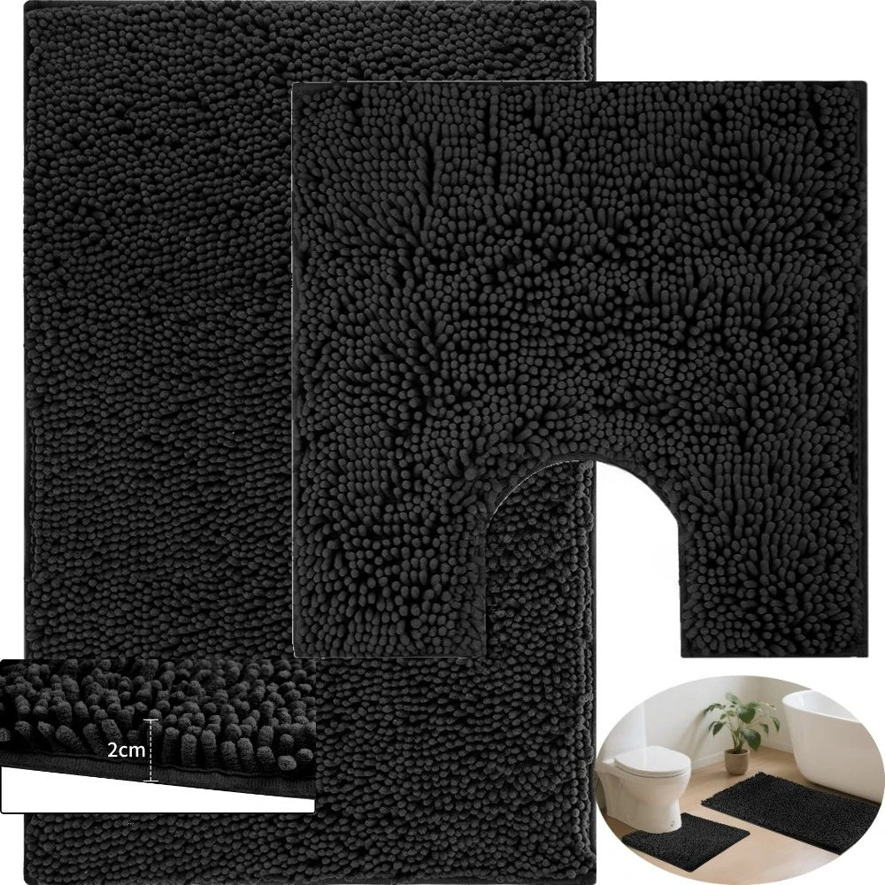 Pack of 2 Chenille Bath Mat Plush Carpet Bathroom Bathtub Floor Rug Room Living Room Entrance Super Absorbent Anti-Skid Foot Pad Peaceful Pleasures Health and Wellness