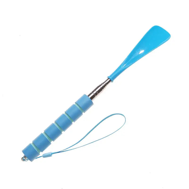 Portable Retractable Shoe Horn Stainless Steel Telescopic Shoe Puller for Travel Compact Extendable Handle for Easy Use Peaceful Pleasures Health and Wellness sky blue
