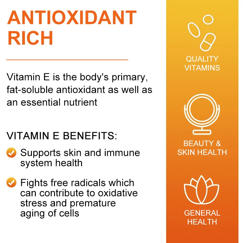 Vitamin E Capsules – Antioxidant, Skin Brightening & Blood Circulation | 120 Count Peaceful Pleasures Health and Wellness