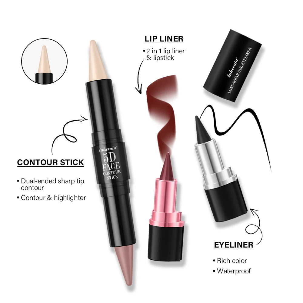 5pcs Perfect Makeup Set With Contouring Stick Eyeliner And Lipstick Easy Coloring Sweatproof Long Lasting Daily Makeup Set Peaceful Pleasures Health and Wellness