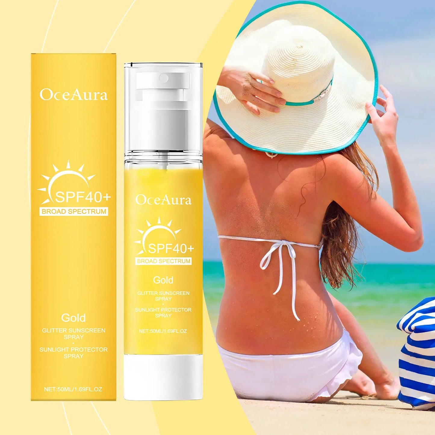 OceAura Glitter Shimmer Sunscreen Spray – Face & Body 50ml