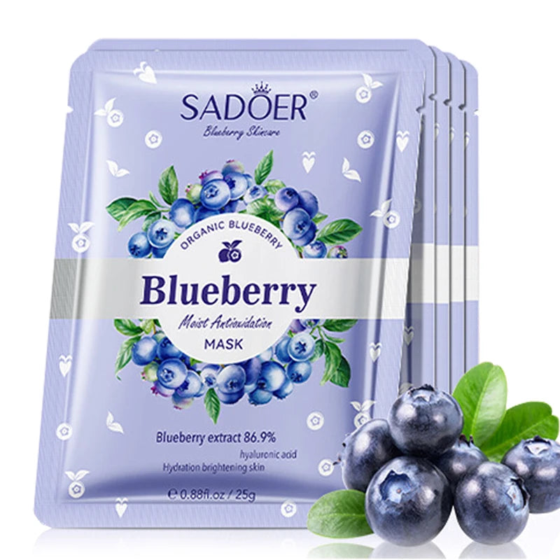 SADOER Blueberry Hyaluronic Acid Face Mask 5pcs – Hydrating Sheet
