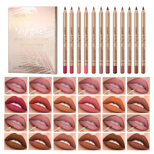 QIBEST 12 Colors Lip Pencils Matte Lipliner Pencil Waterproof Lipstick Lip Liner Pen Smooth Nude Lipstick Pens For Lips Makeup Peaceful Pleasures Health and Wellness 12pcs Sets