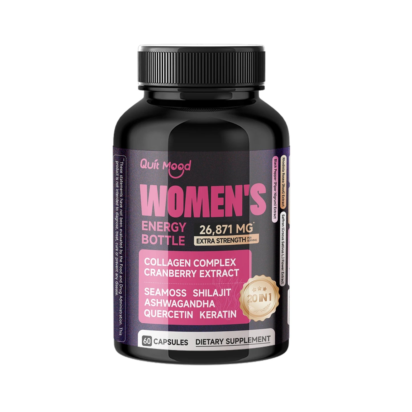 Quitmood Unleash Your Inner Power–Natural Energy for Women to Ignite Vitality, Focus & Stress (60 Capsules) Peaceful Pleasures Health and Wellness 1 bottle United States