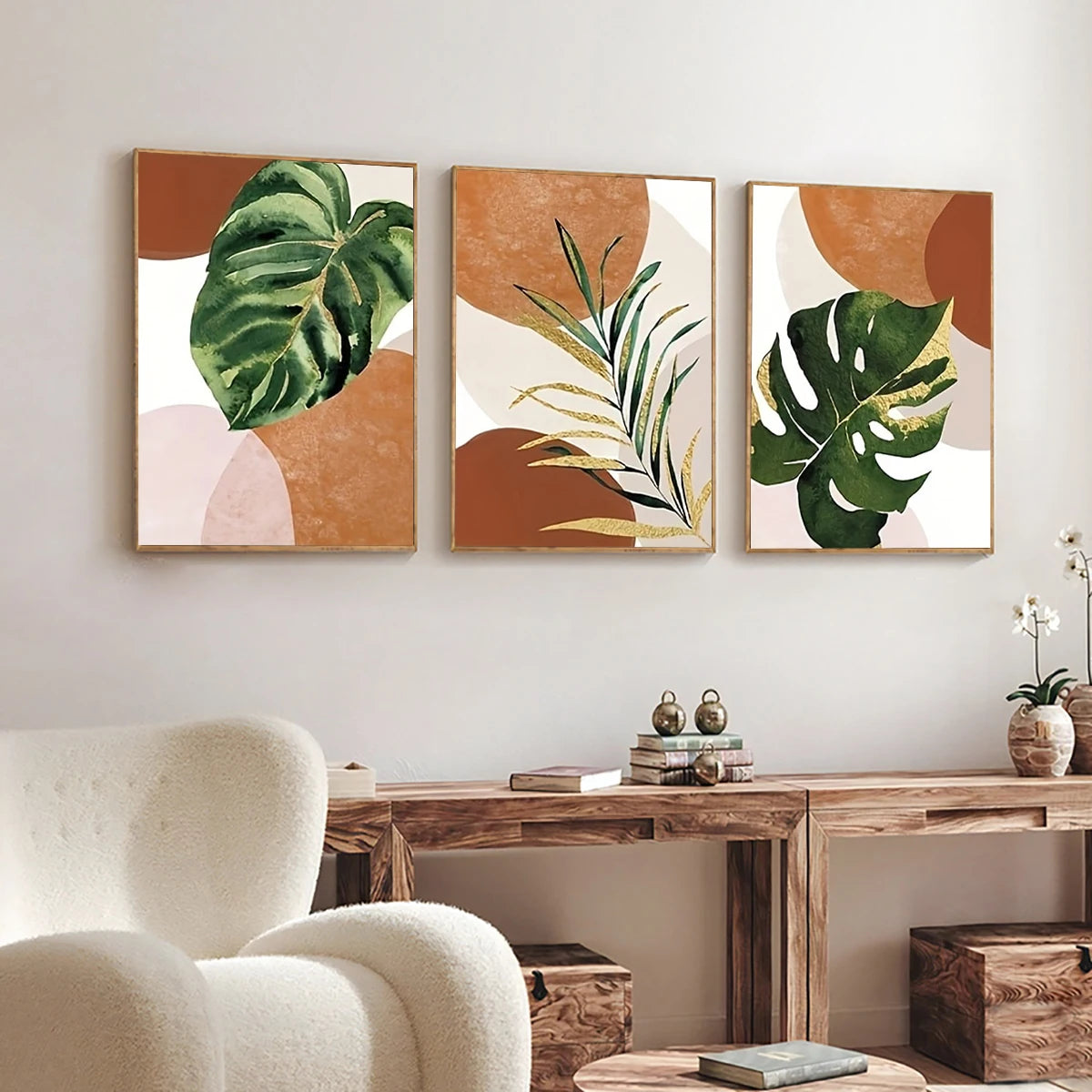 3-Piece Boho Palm Leaf Canvas Wall Art | Green Plant Prints