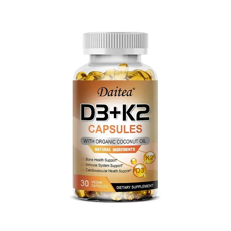 Vegan Vitamin D3 K2 Capsules - Organic Coconut Oil - Daily Supplement for a Healthy Immune System & Bones Gluten & Soy Free Peaceful Pleasures Health and Wellness 30 count-1bottle