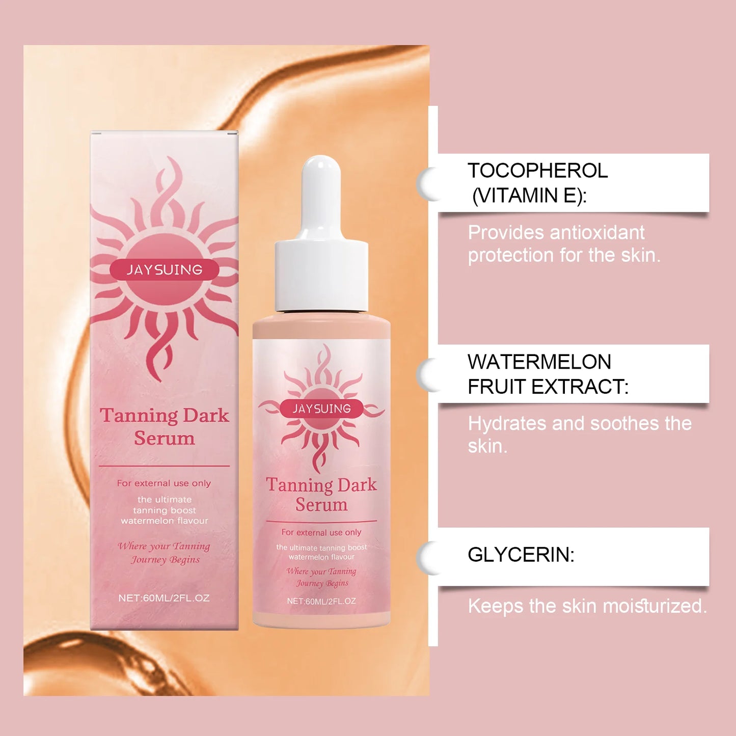 Tanning Dark Drops Watermelon Sunless Long-Lasting Bronzer Natural Wheat-Colored Skin Nourishing Vitamin E Face Body Self Tanner Peaceful Pleasures Health and Wellness