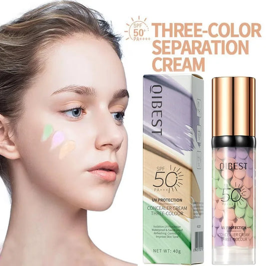 Face Makeup Primer Tri-color Cream Contour Color Isolation Waterproof Makeup Foundation Natural Makeup Base Brightening Cream40g Peaceful Pleasures Health and Wellness