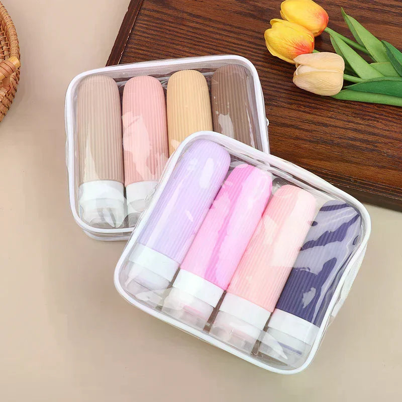 4Pcs/Set Silicone Travel Bottles 90ml Travel Size Containers Leak Proof Refillable Liquid Squeezable Clear Toiletry Bag Peaceful Pleasures Health and Wellness
